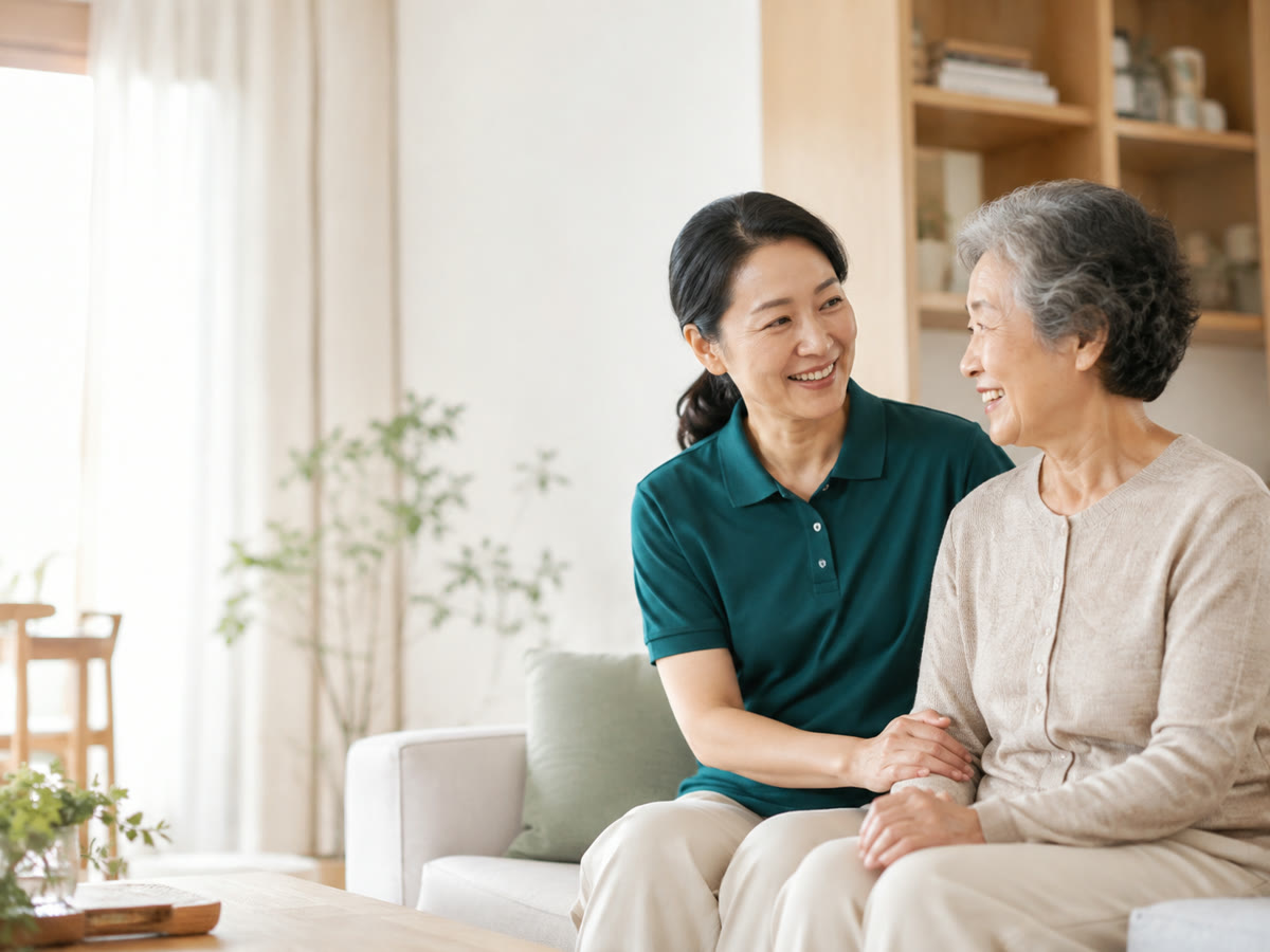 在家服务人员在温暖的居家环境中陪伴长者